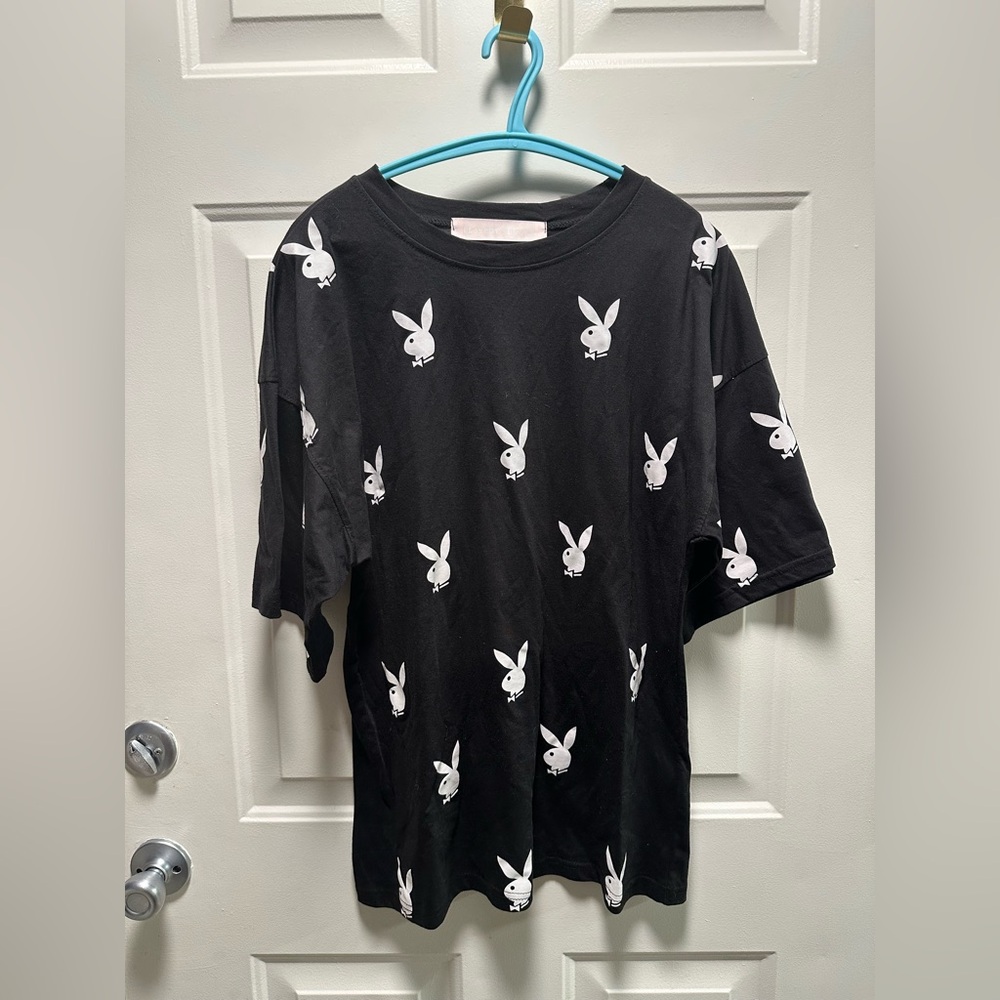 Missguided + Black Tee with Bunny Pattern